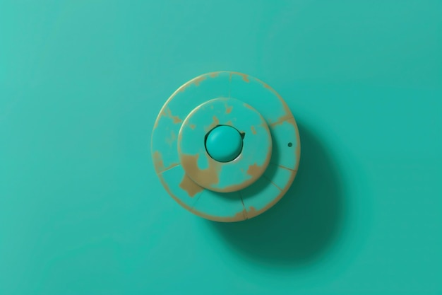 Un extincteur bleu et vert avec un cercle blanc sur le dessus.