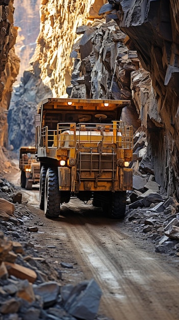 Extraction d'une excavatrice remplissant un camion de décharge avec de la roche ou du minerai