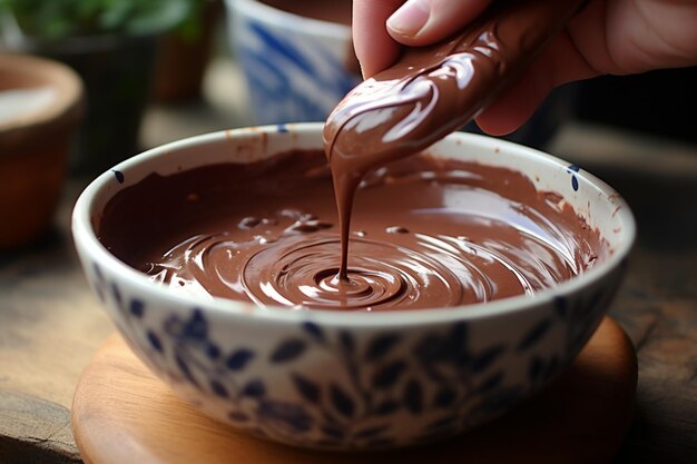 Photo l'extrait de vanille est ajouté à une tasse de cacao chaud