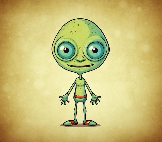 Photo un extraterrestre de dessin animé avec de grands yeux et un corps vert.