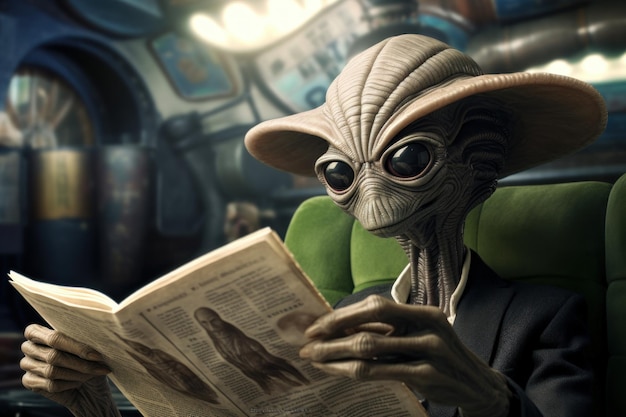 Extraterrestre inhabituel lire le journal Monster ufo Generate Ai