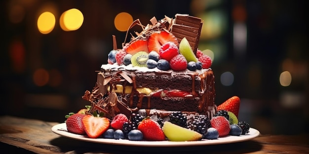 Extravagance de gâteau au chocolat avec des fruits vibrants