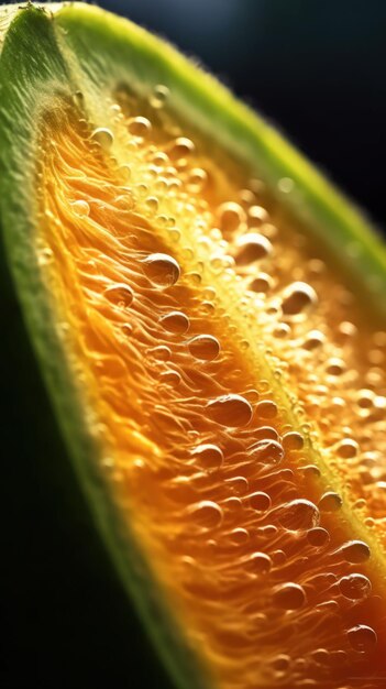 Extreme CloseUp of Juicy and Translucent Casaba Melon Slice Generative AI