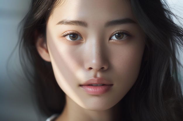 Extrêmement proche du beau visage naturel de femme asiatique