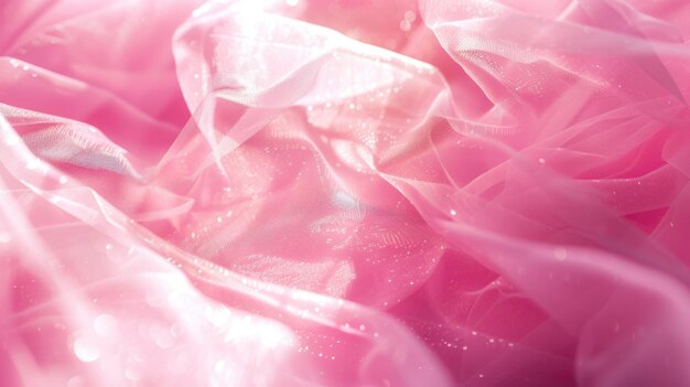 Photo fabric transparent rose avec des étincelles et des plis doux conception de conception textile avec des particules étincelantes