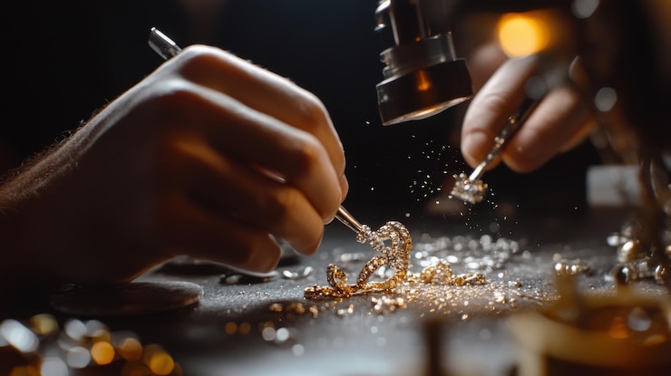 Photo fabrication de bijoux en pétraploy bijoutier façonnement et polissage des pièces gros plan détaillé