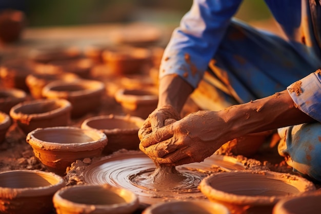 Fabrication de pots en argile, artisanat patrimonial en Thaïlande Generative AI