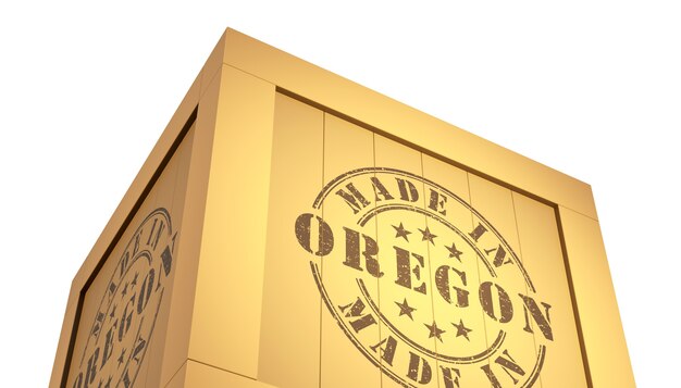 Fabriqué en Oregon avec la carte des États-Unis. Illustration 3D