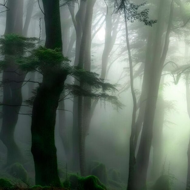 Une fabuleuse forêt mystique dans le brouillard