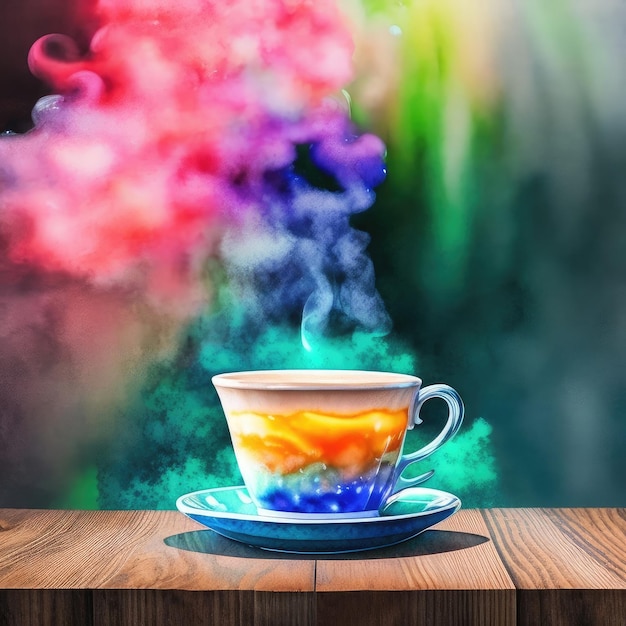 Fabuleux latte coloré avec des néons et une belle vapeur AI générative