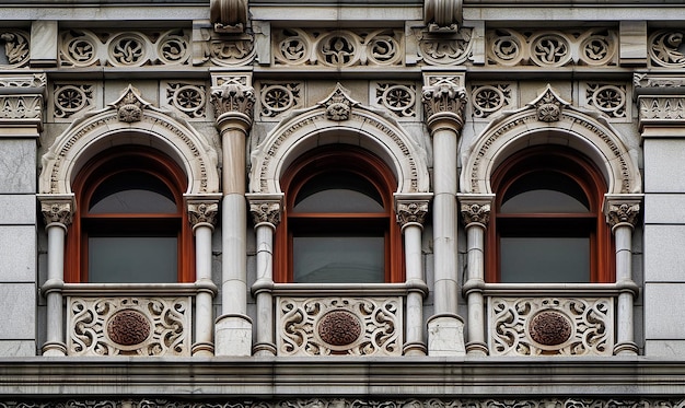 La façade complexe d'un immeuble de bureaux historique