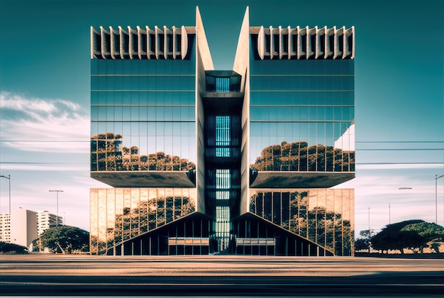 Façade d'un concept de bâtiment moderne avec des panneaux de verre aux lignes droites de jour