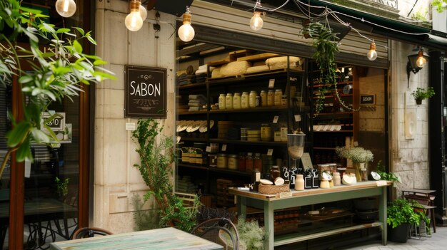 La façade du magasin de vin avec d'abondantes bouteilles