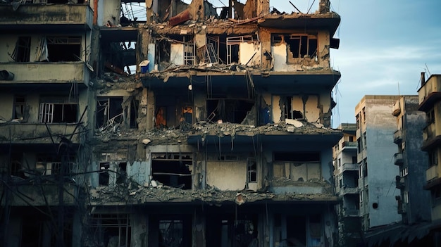 Photo façade d'un immeuble d'appartements bombardé