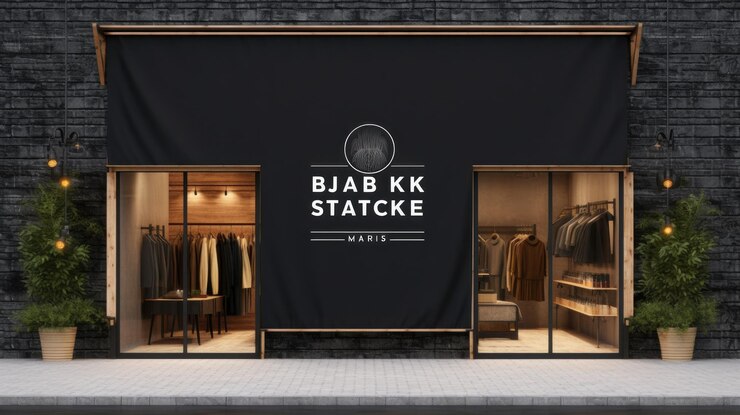 Photo la façade moderne du magasin avec une signalisation en toile noire