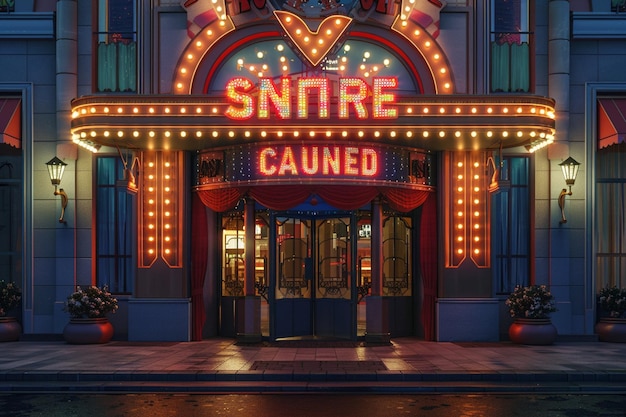 Photo la façade d'une salle de cinéma intemporelle ornée de twinkli