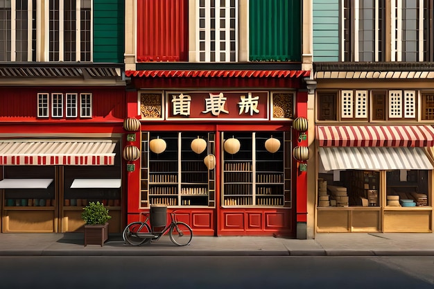 façades de bâtiments chinois et vitrines pour la conception de jeux 2D