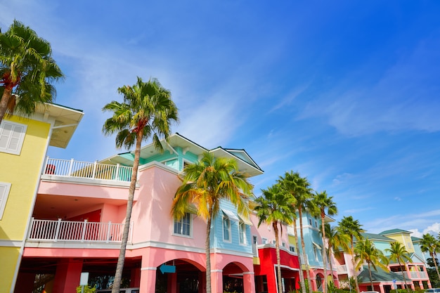 Façades colorées de palmiers en Floride Fort Myers