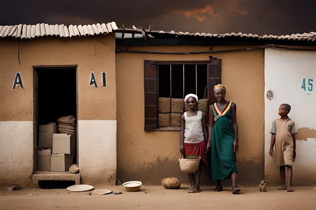 façades de logements et magasins devant un magasin dans une rue africaine pauvre