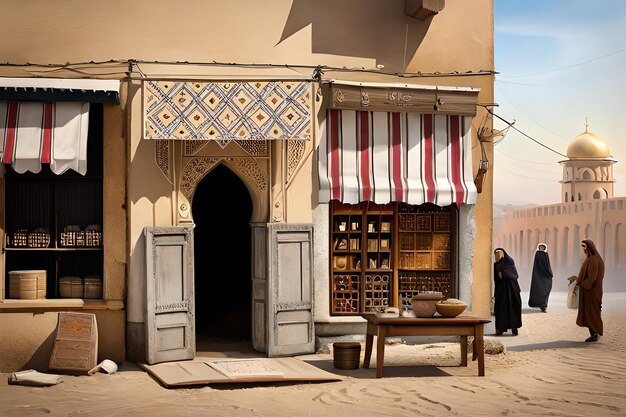 les façades des magasins de rue arabes pour le design de jeux