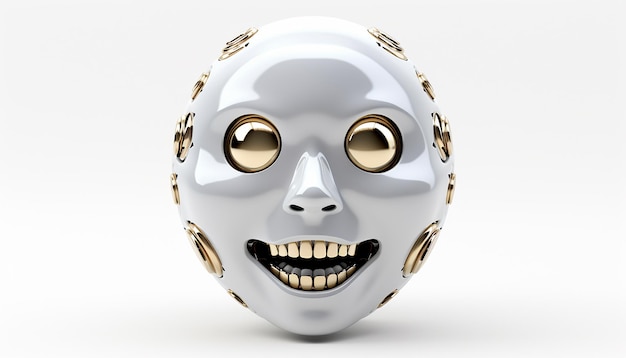 Face emoji futuriste sur fond blanc rendu 3D octane rendu super détaillé