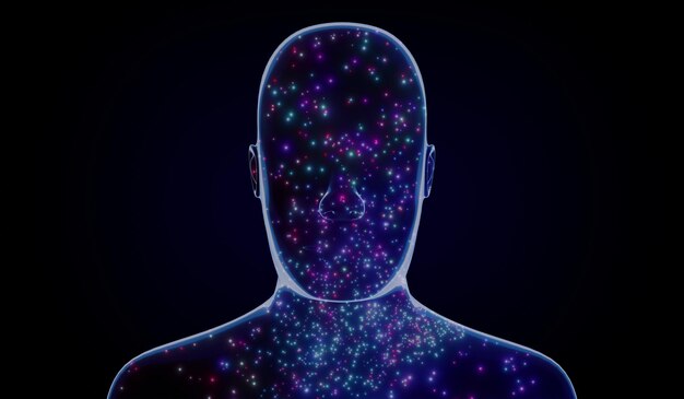 Face d'homme géométrique avec texture d'étoiles illustration 3D