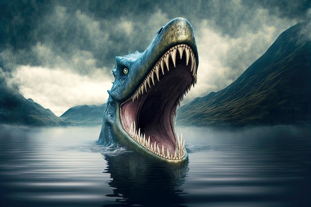 Face à pleines dents du monstre du Loch Ness de la légende de la Grande-Bretagne