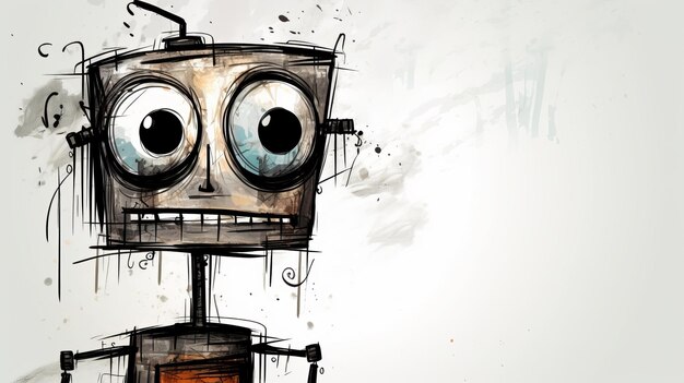 Face de robot drôle Un robot de dessin animé dégoûtant critiquant la culture de consommation