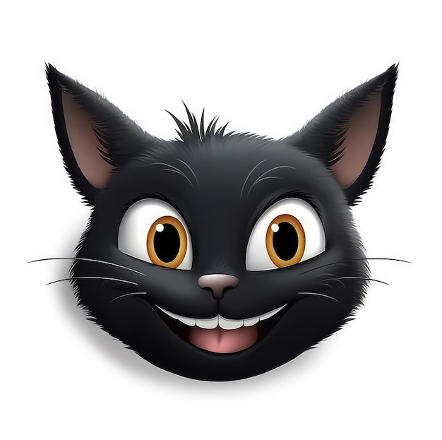 Face souriante de mascotte de chat noir de dessin animé sur fond blanc