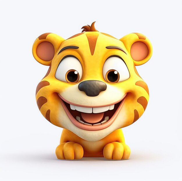 Face souriante de la mascotte du tigre de dessin animé sur fond blanc