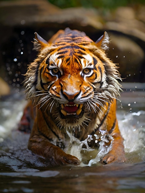 Photo face de tigre en gros plan portrait d'animal sauvage généré par ai