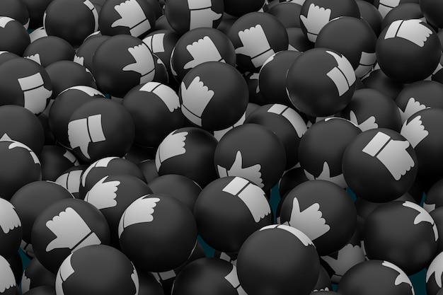 Facebook comme fond de rendu 3d emoji noir, symbole de ballon de médias sociaux