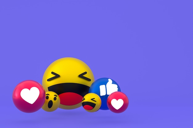 Facebook réactions emoji rendu 3d, symbole de ballon de médias sociaux sur fond violet