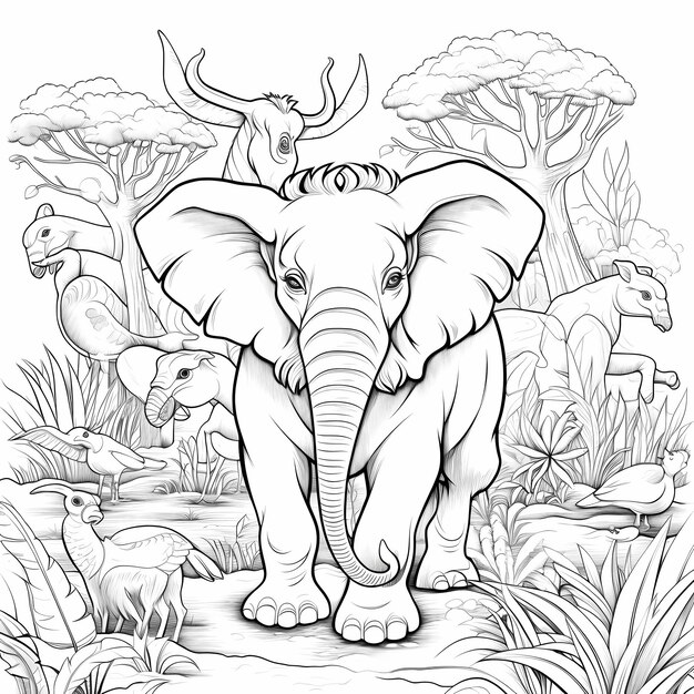 Photo facile à colorier l'éléphant amusant simple livre noir et blanc