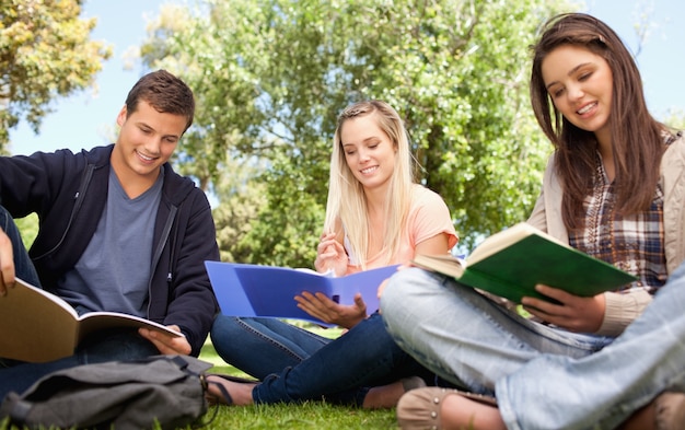 Faible angle de vue des jeunes qui étudient