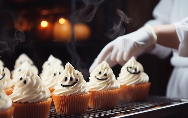 faire des cupcakes à la crème d'Halloween dans la cuisine