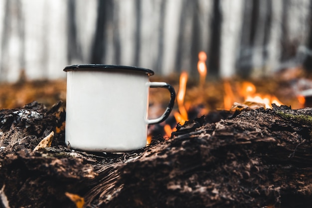 Faire du café sur le bûcher. Faites du café ou du thé sur le feu de la nature. Feu brûlé. Un endroit pour le feu. Cendres et charbon.