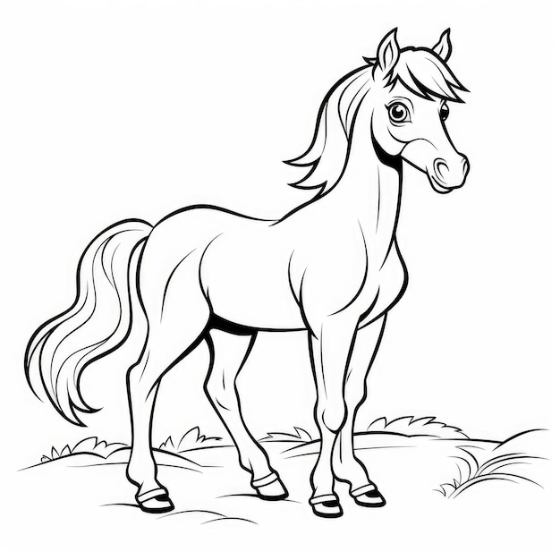 Faire du cheval dans une aventure de coloriage pour enfants avec des dessins animés audacieux en noir et blanc