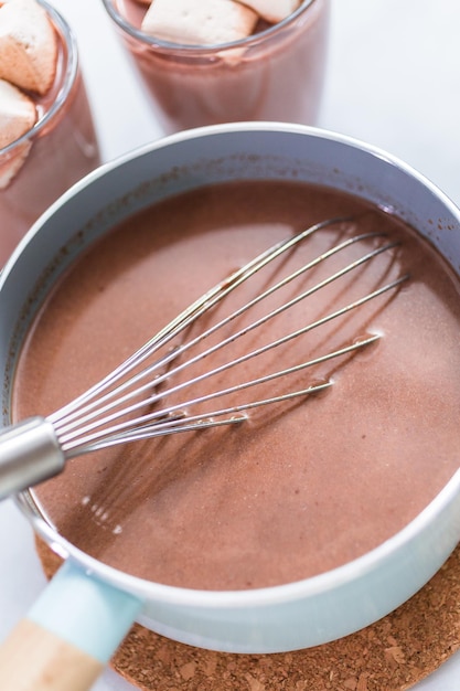 Faire du chocolat chaud américain dans un petit pot.