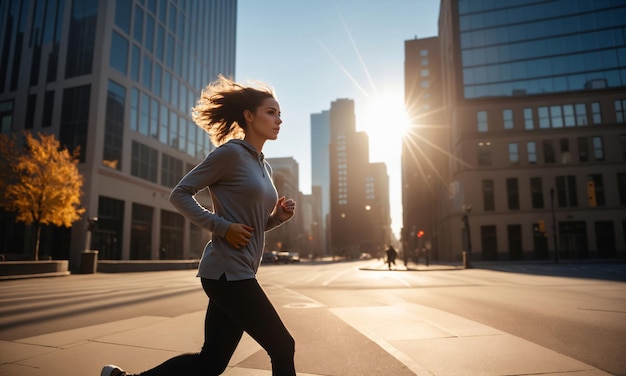 Faire du jogging dans la ville au coucher du soleil