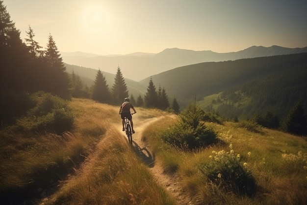 Faire du vélo femme montagne équitation Générer Ai