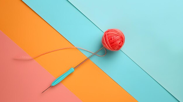 Photo faire de la laine et des aiguilles à tricoter sur un fond coloré