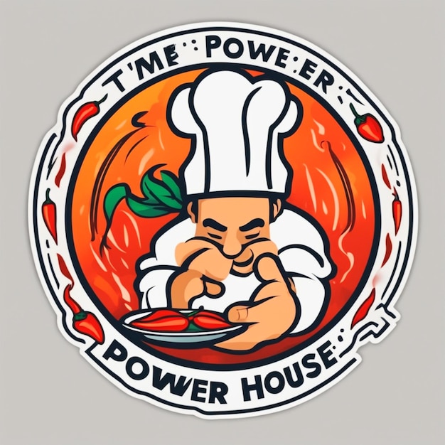 Faire un logo de Power House et le concept est Chef Cap et Hot Fire Chilli Powerspicy