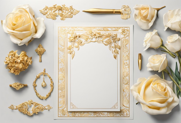 Faire-part de mariage Art Nouveau décoré de bordures 4K