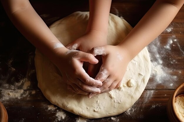 Faire de la pâte à pain avec des enfants Cuisson Boulangerie ensemble Illustration IA générative abstraite