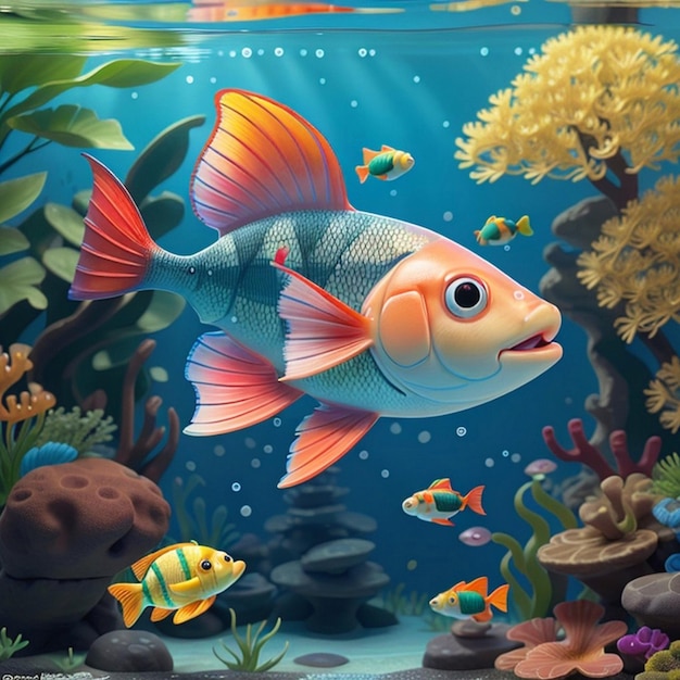 Faire un poisson coloré réaliste nager gracieusement dans le jardin sous-marin tranquille photo réaliste