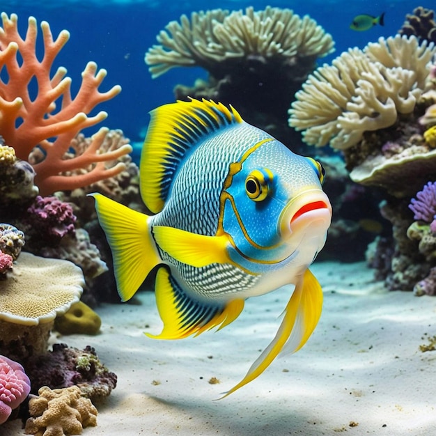 Faire un poisson coloré réaliste nager gracieusement dans le jardin sous-marin tranquille photo réaliste