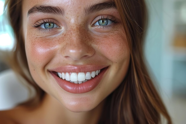 Photo faire professionnellement souriante belle femme est d'avoir ses dents examinées par le dentiste dans la clinique