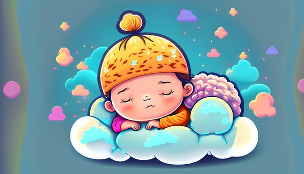 Fais de beaux rêves vecteur gratuit bébé mignon dormant sur un oreiller nuage dessin animé icône illustration adorable