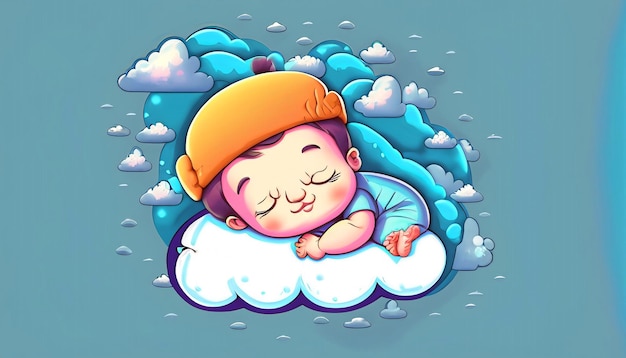 Fais de beaux rêves vecteur gratuit bébé mignon dormant sur un oreiller nuage dessin animé icône illustration adorable